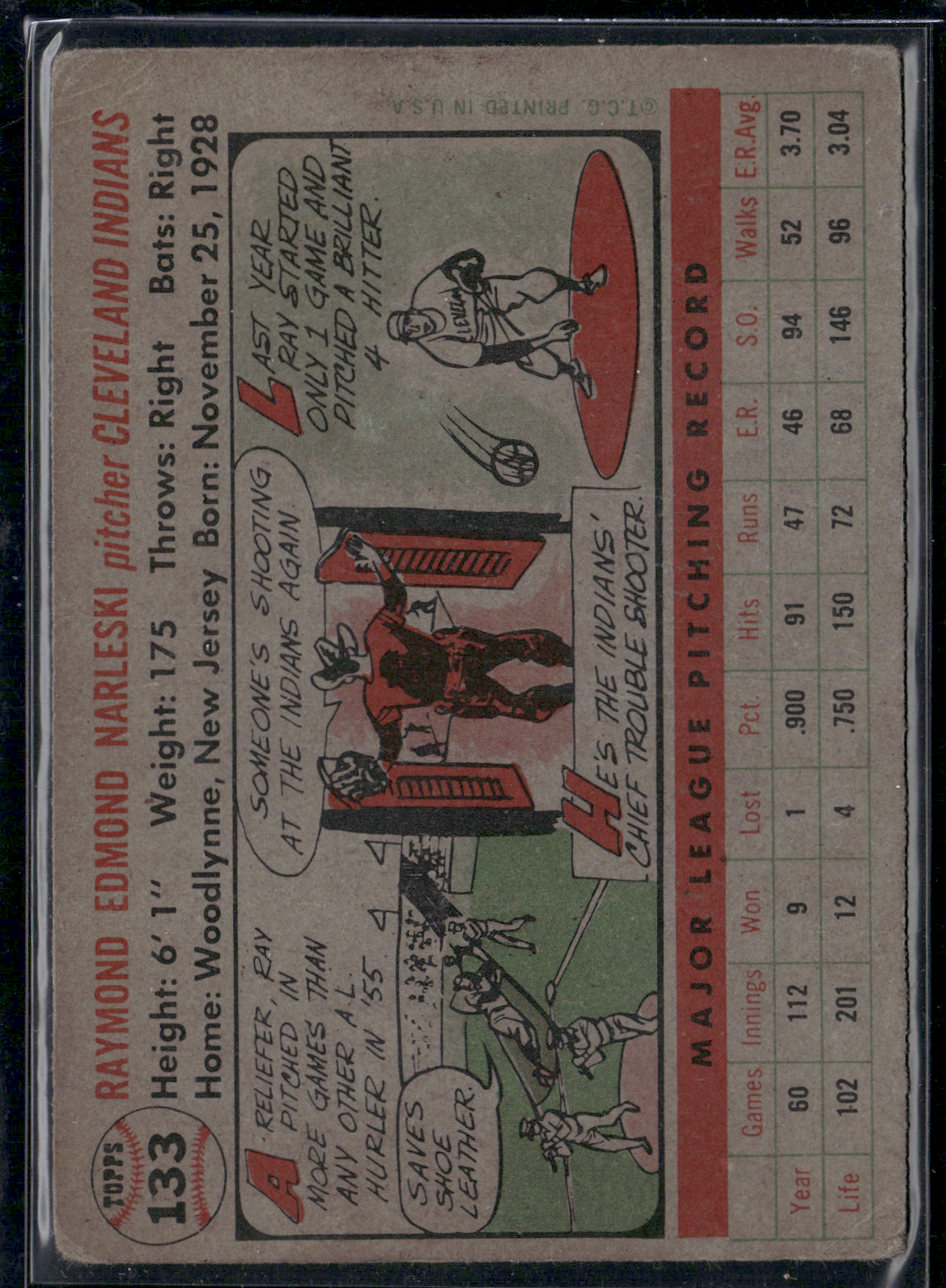1956 Topps RAY NARLESKI #133 Creasing and Wrinkles