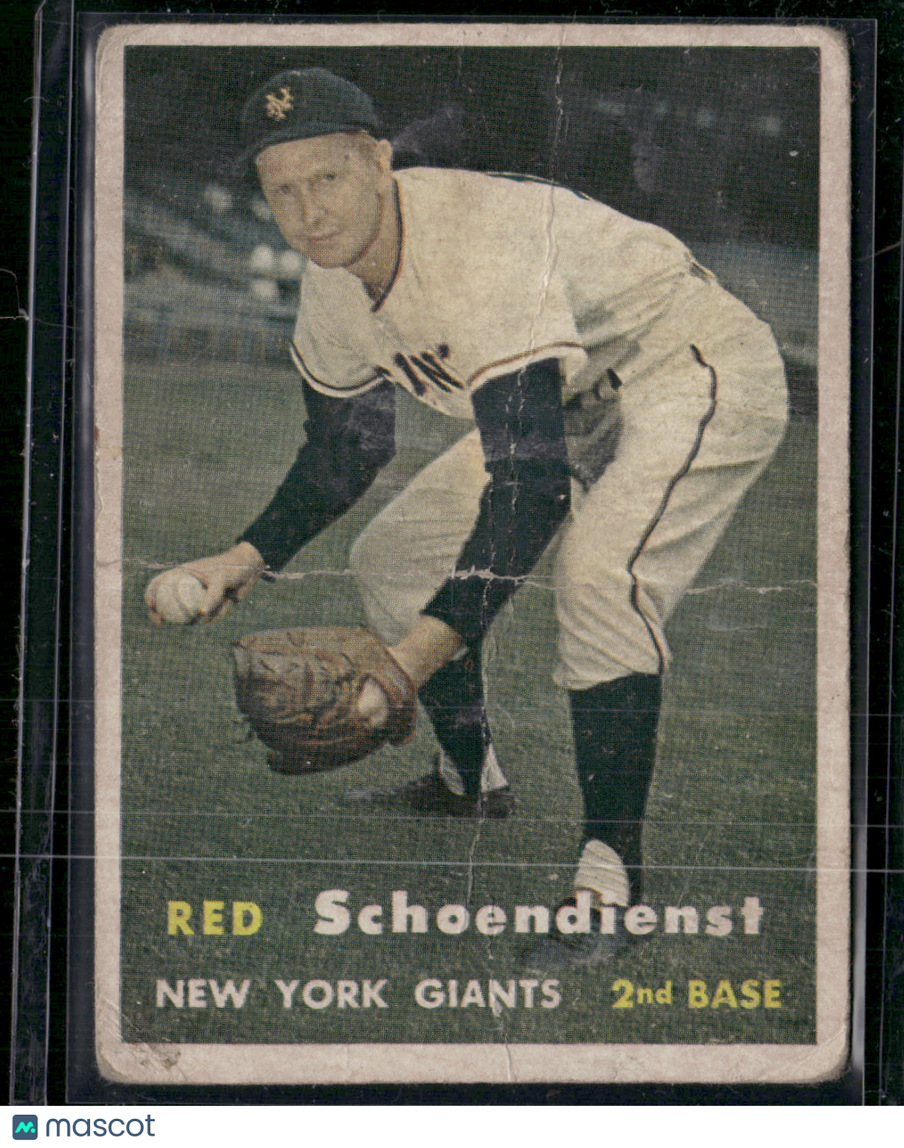 1957 Topps RED SCHOENDIENST #154 Paper loss & Staining on back Creases (Fair)