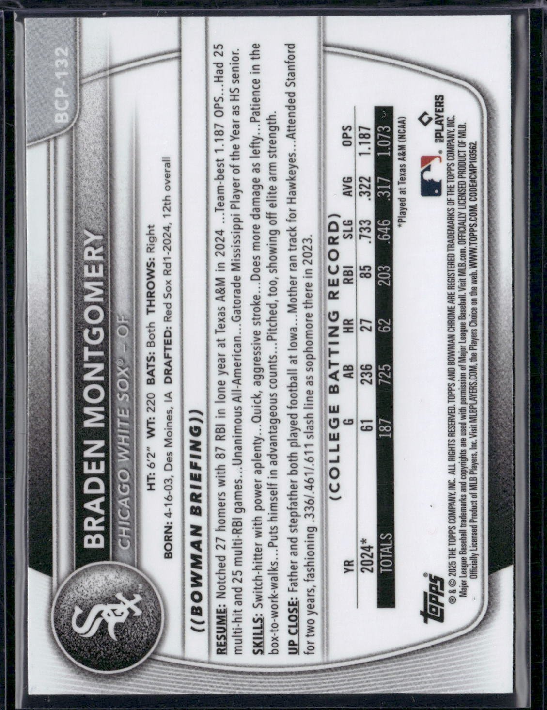 2025 Bowman BRADEN MONTGOMERY #BCP-132 Chrome Mojo