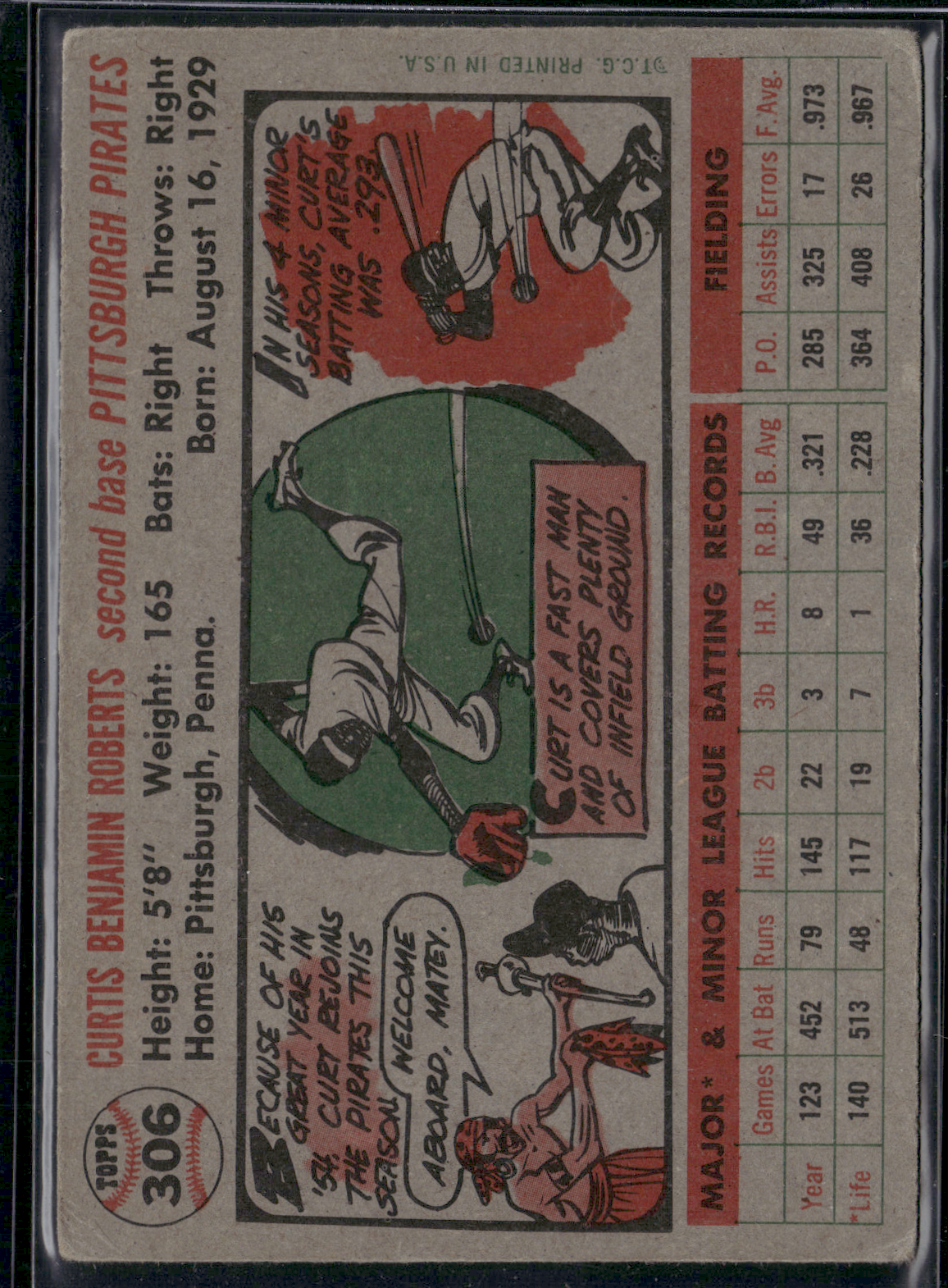 1956 Topps CURT ROBERTS #306 Wrinkle