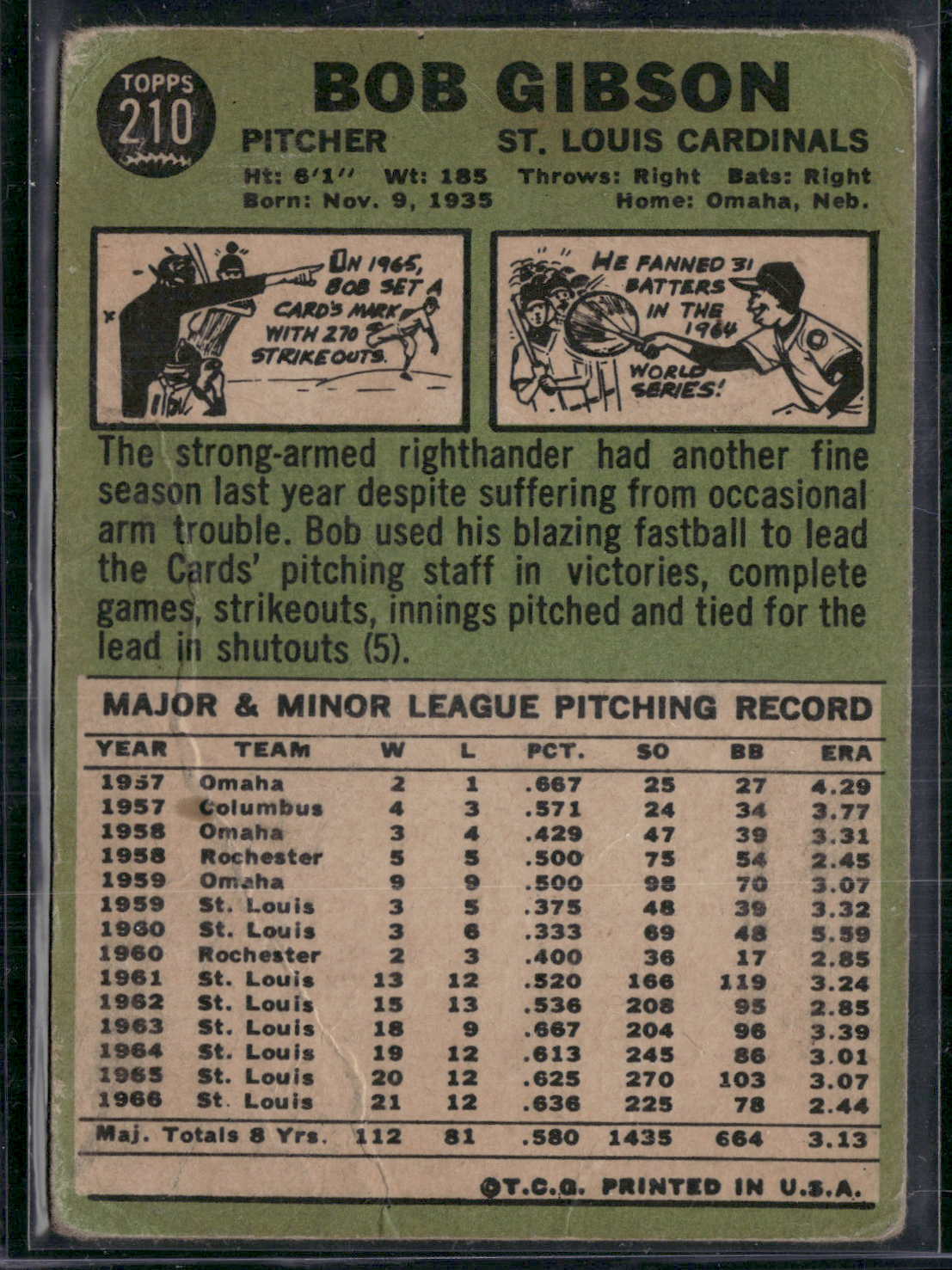 1967 Topps BOB GIBSON #210 Wrinkling (Good)