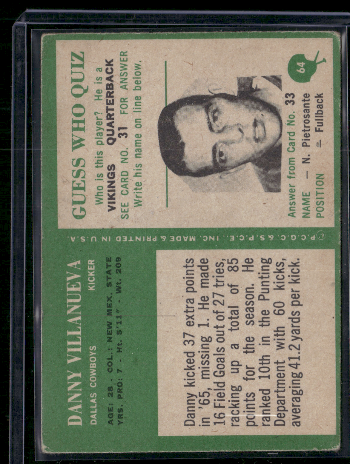 1966 Philadelphia DANNY VILLANUEVA #64 (VG-VG/EX)
