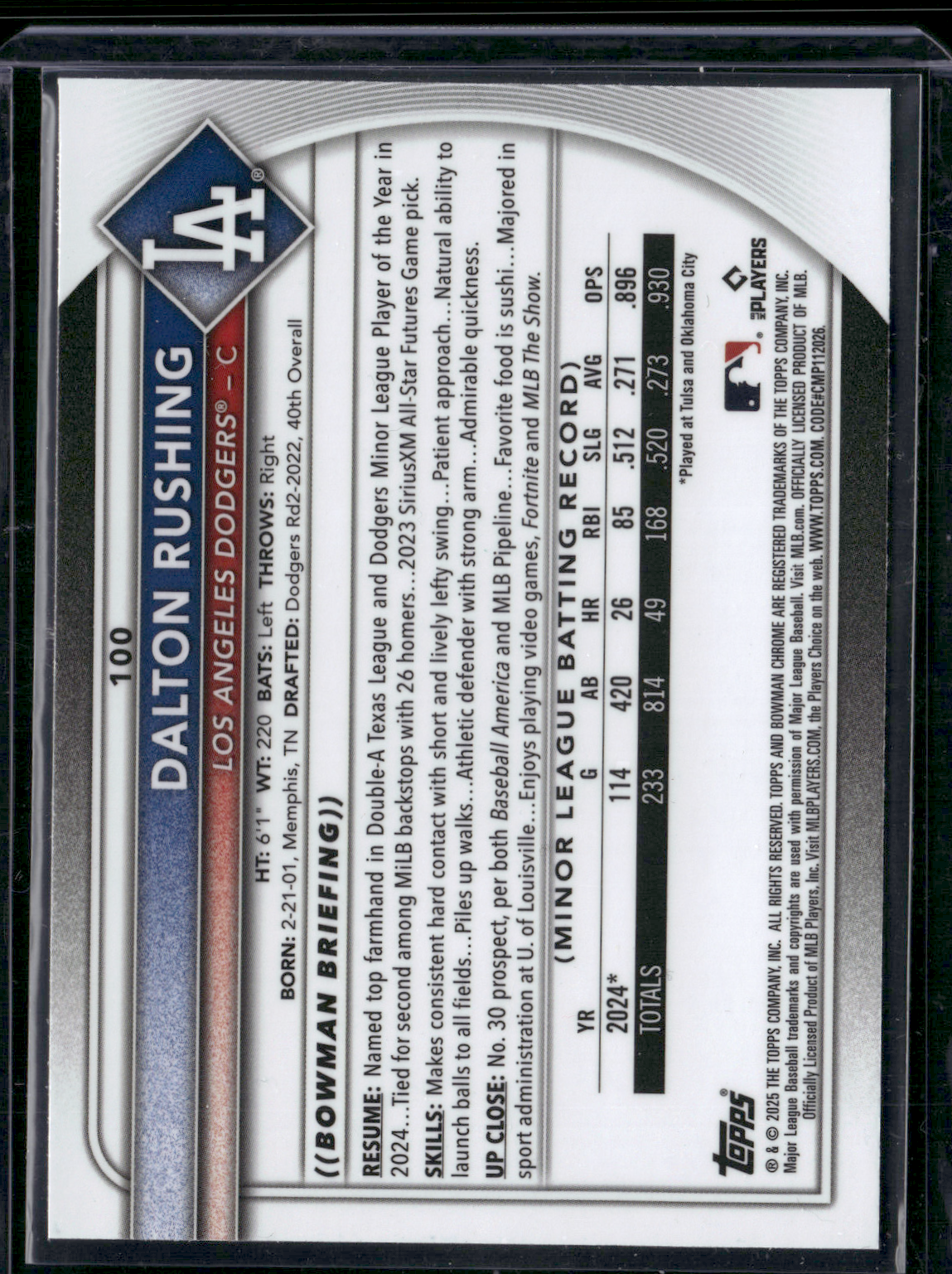2025 Chrome DALTON RUSHING #100 Rookie RC (NM)