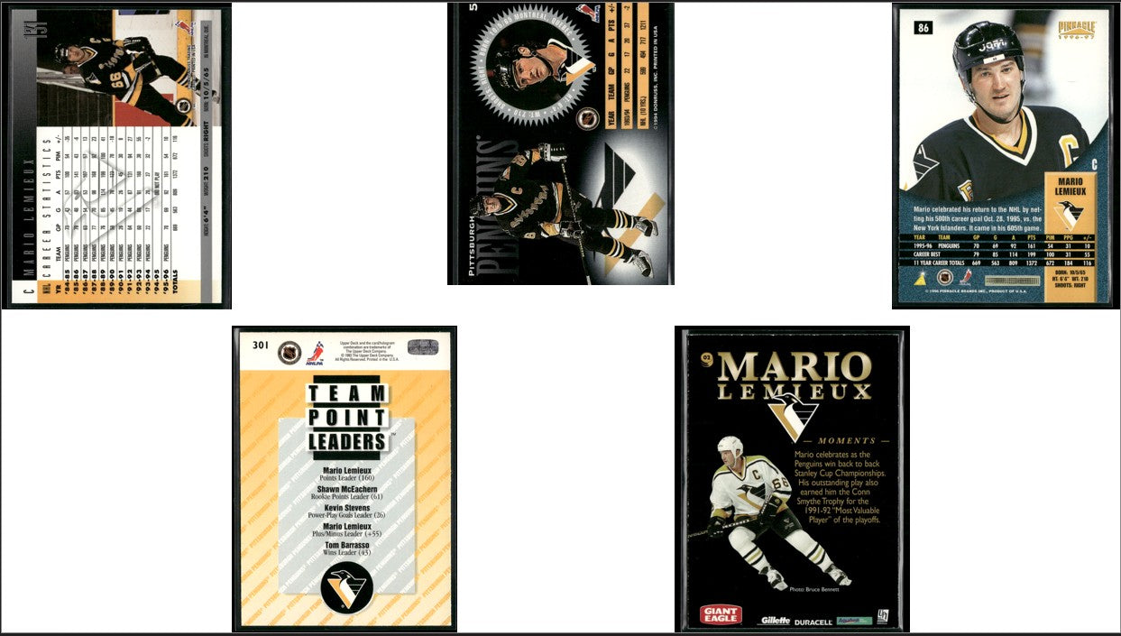 1994 MARIO LEMIEUX 5 - CARDLOT Mario Lemieux 94 Upper Deck 96 Pinnacle(EX-EX/MT)