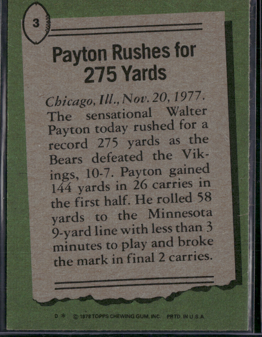 1978 Topps WALTER PAYTON #3 77 Highlights (EX)