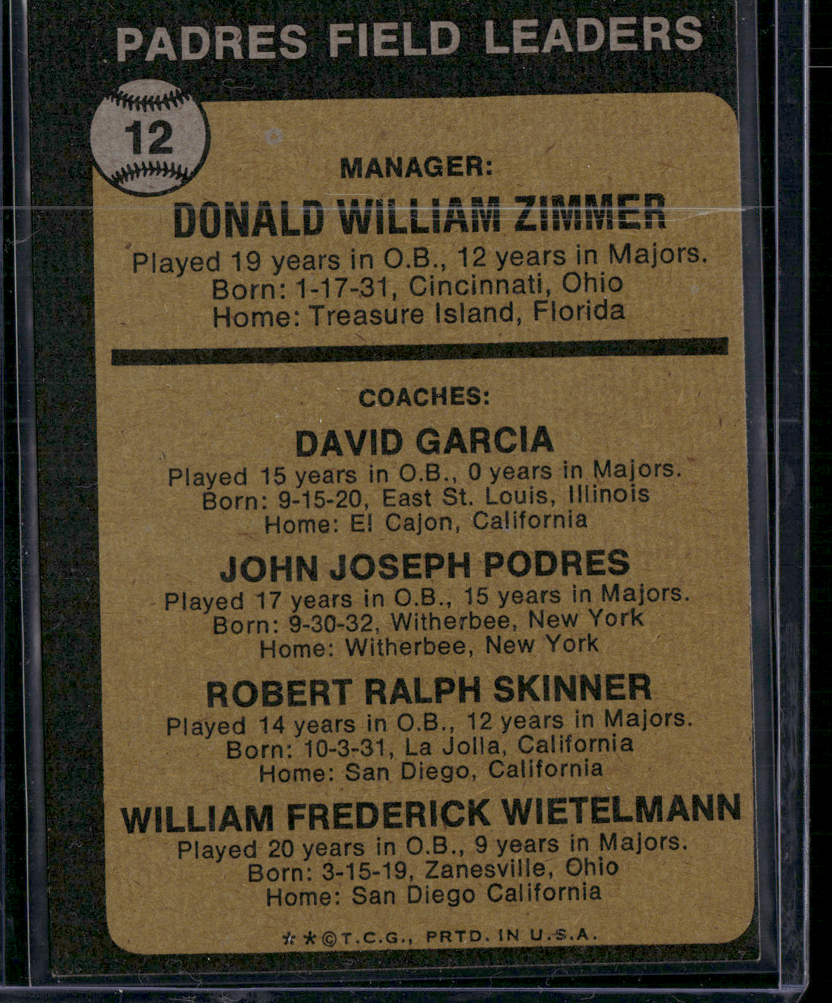 1973 Topps DON ZIMMER #12 Rough Edge Cut (EX)