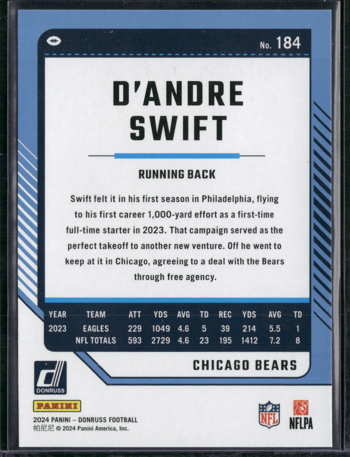 2024 Donruss Football D'ANDRE SWIFT #184 Green Press Proof