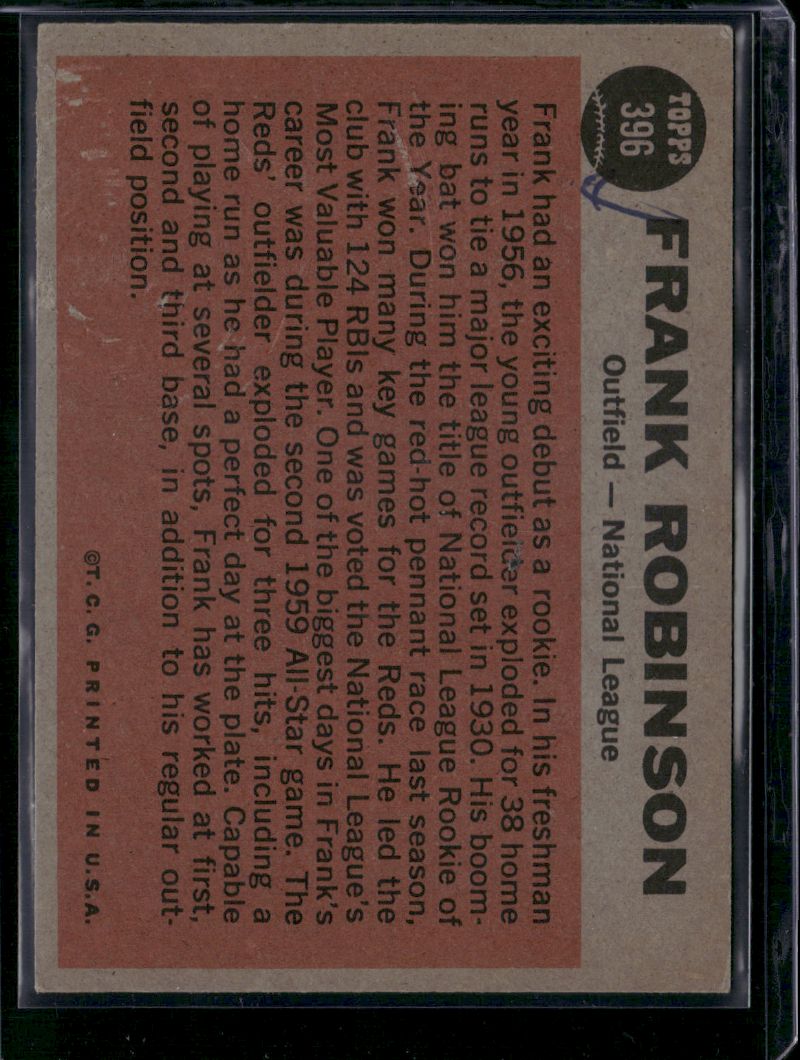 1962 Topps FRANK ROBINSON #396 NL ALL STAR