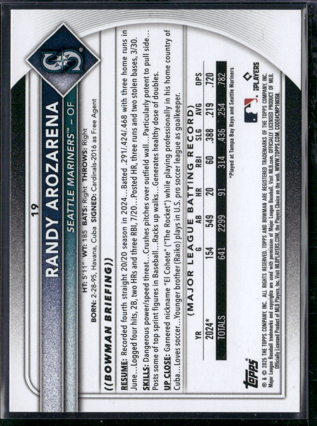 2025 Bowman RANDY AROZARENA #19