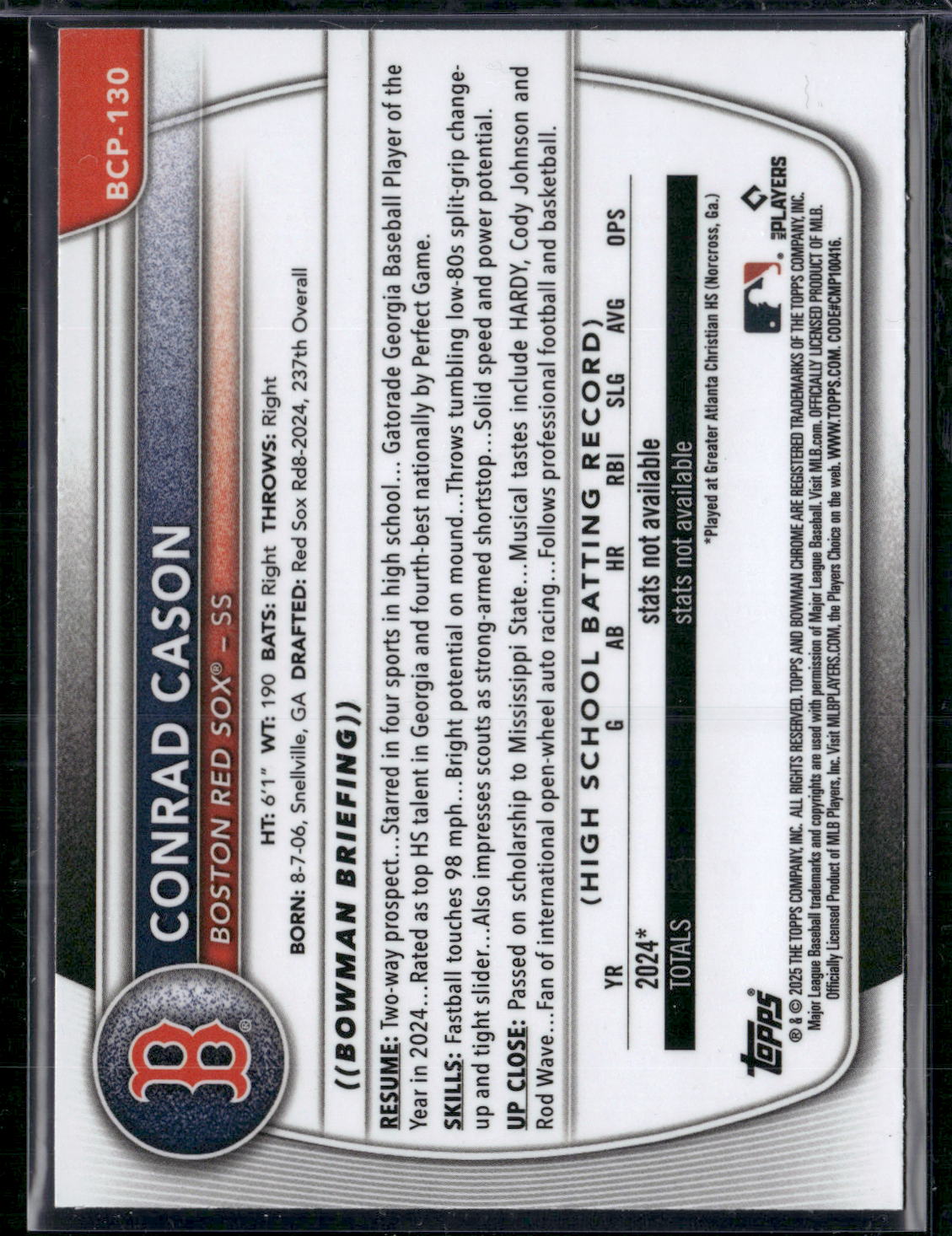 2025 Bowman CONRAD CASON #BCP-130 1st Bowman Chrome