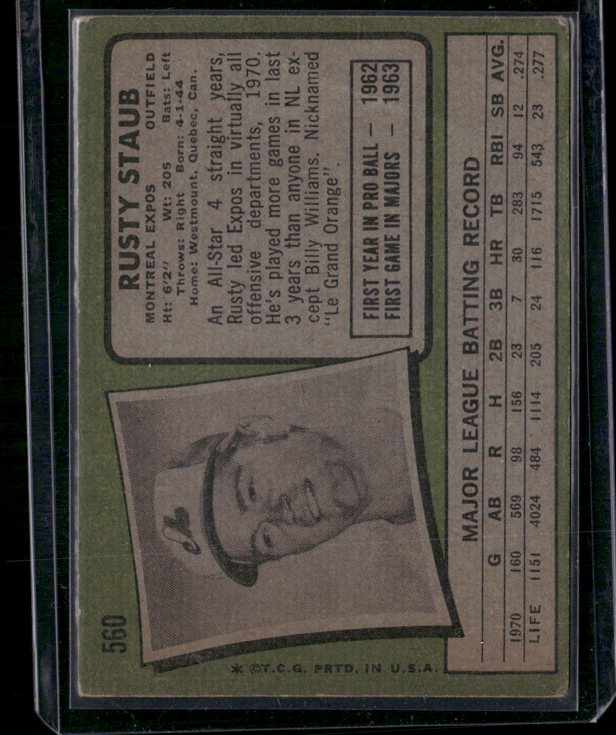 1971 Topps RUSTY STAUB #560 Crease (Good)