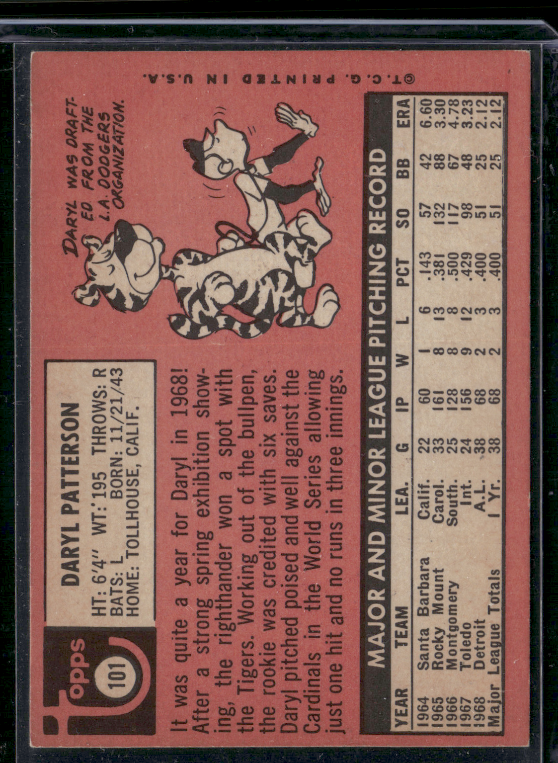1969 Topps DARYL PATTERSON #101 (VG-EX)
