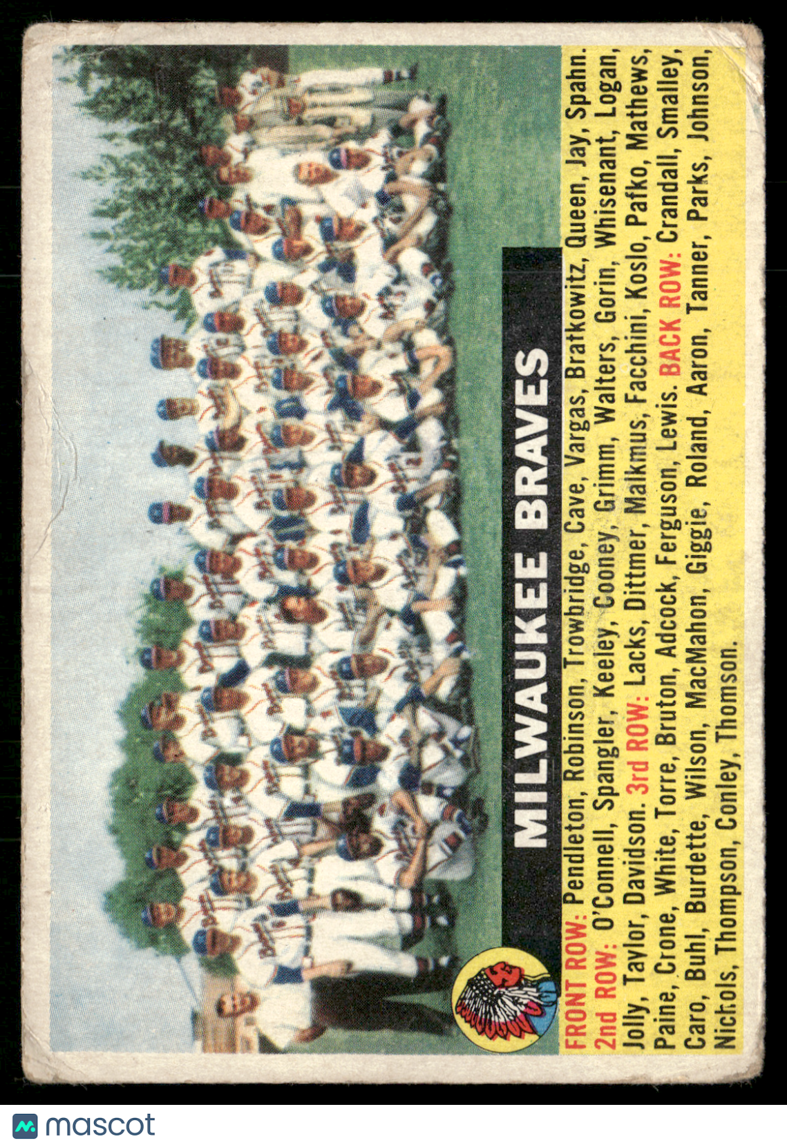 1956 Topps MILWAUKEE BRAVES #95 Wrinkling (Good)