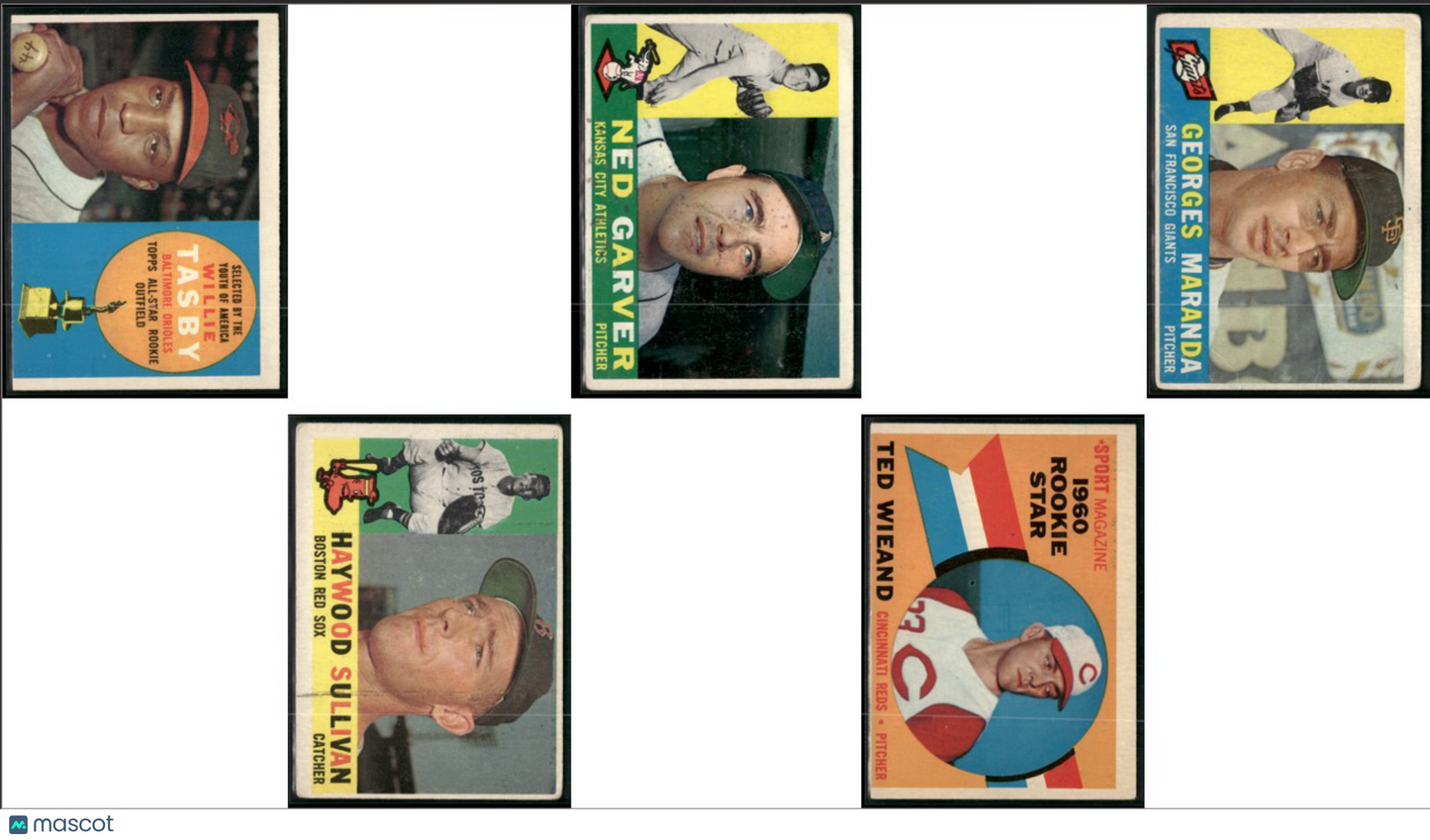1960 Topps 5 ~ CARDLOT Willie Tasby/Ted Wiend (Good-VG)