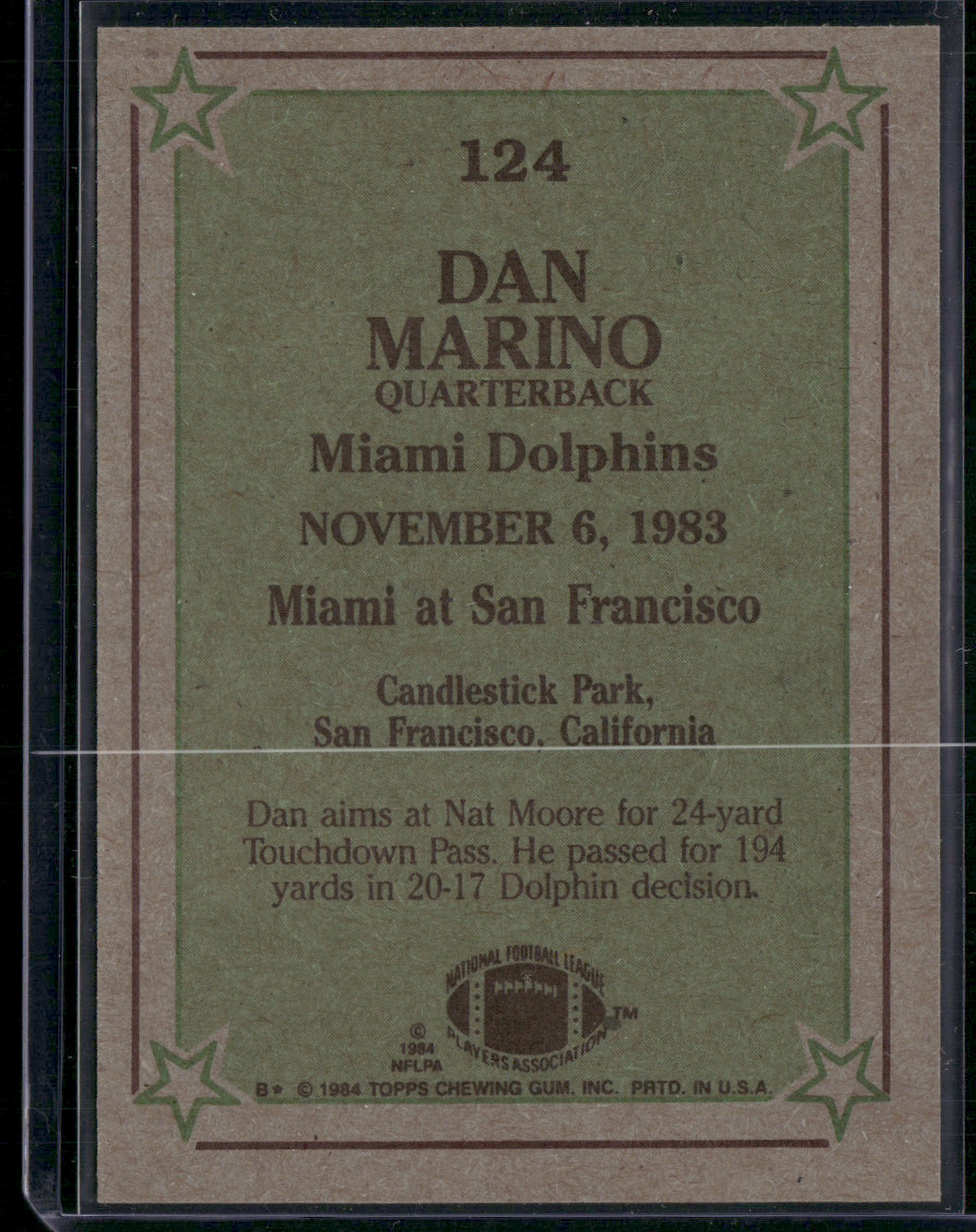 1984 Topps DAN MARINO #124 Instant Replay (EX/MT-NM)