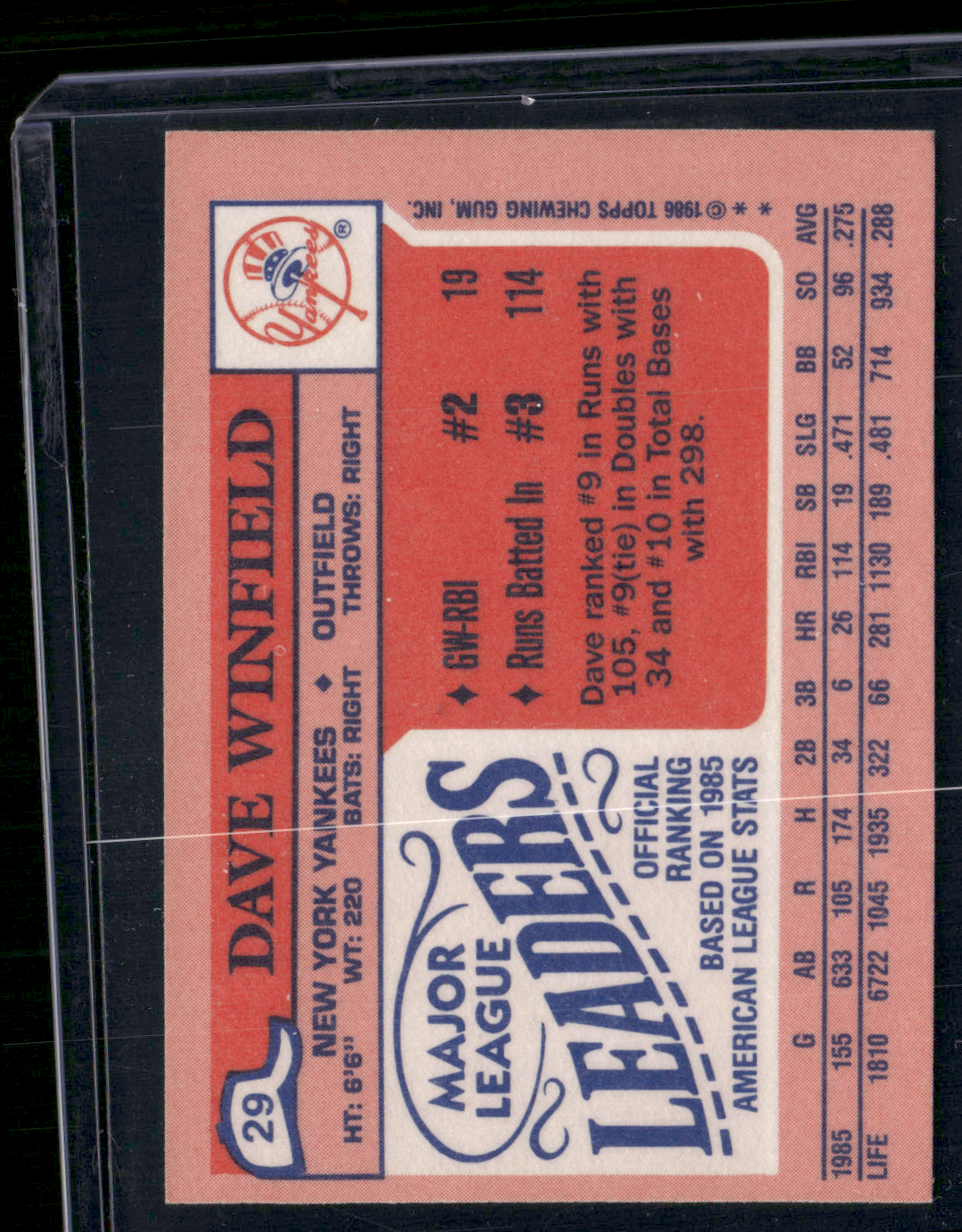 1986 Mini DAVE WINFIELD #29 (EX/MT)
