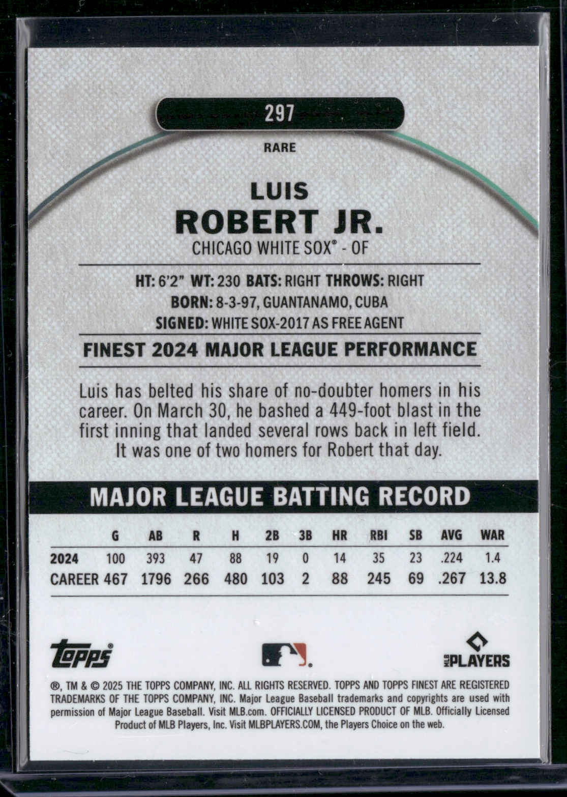 2025 Finest LUIS ROBERT JR #297 Rare Prism Sphere