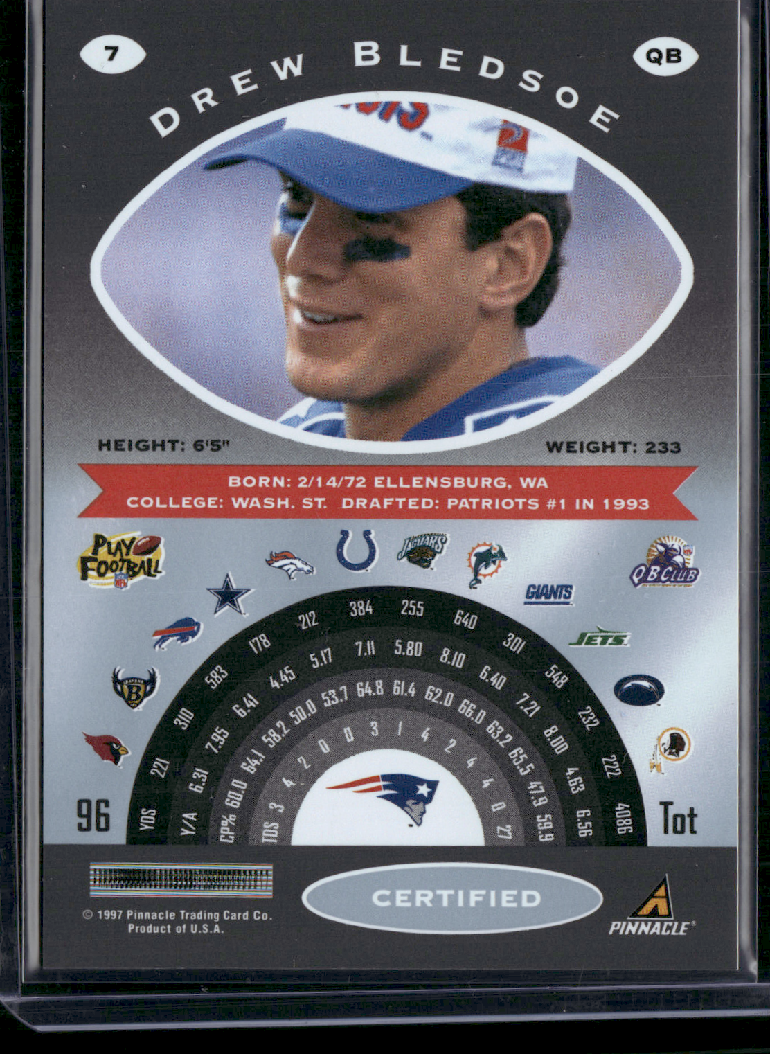 1997 Certified DREW BLEDSOE #7 Peel off protector (NM)