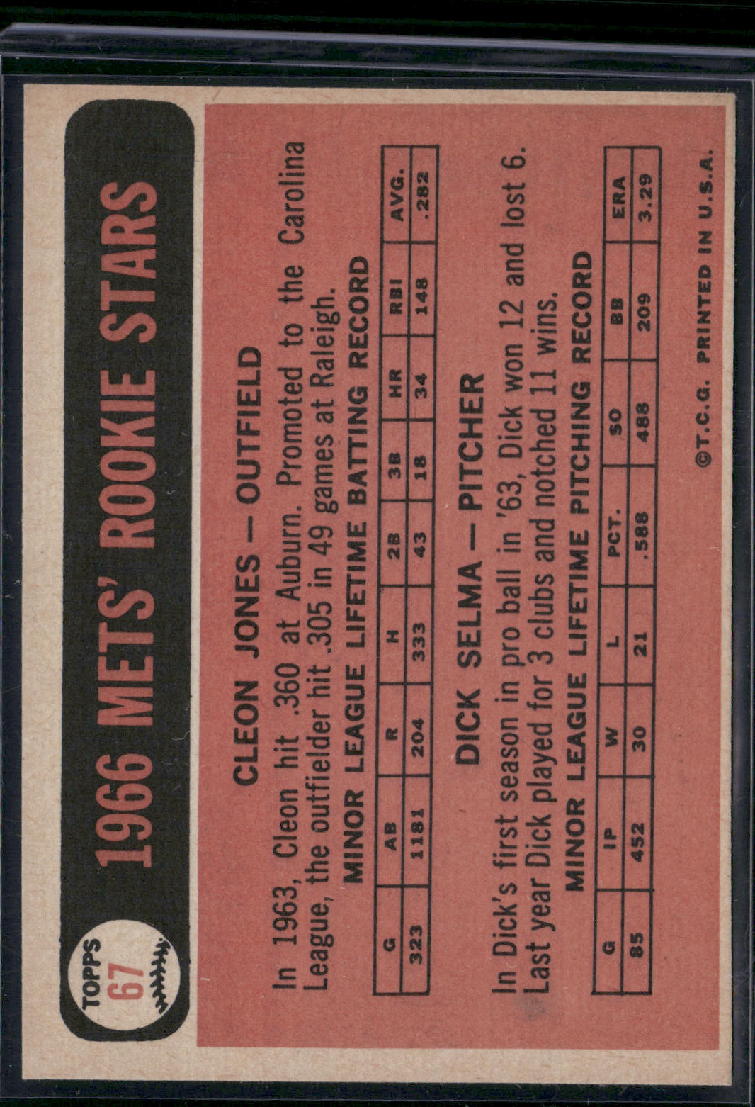 1966 Topps CLEON JONES/DICK SELMA #67 METS ROOKIE STARS