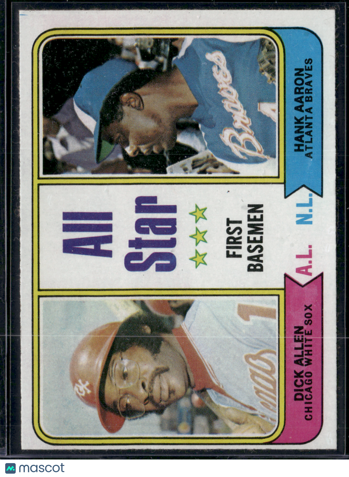 1974 Topps HANK AARON/DICK ALLEN #332 All Star First Basemen Print Snow (EX)