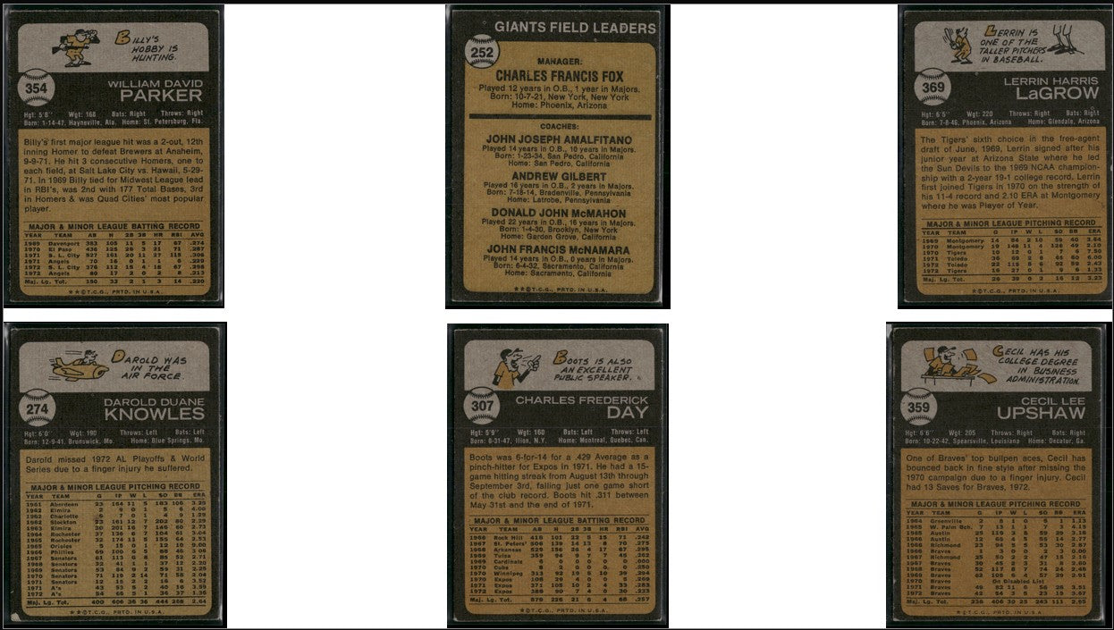 1973 Topps 6 ~ CARDLOT Billy Parker/Cecil Upshaw (VG-VG/EX)