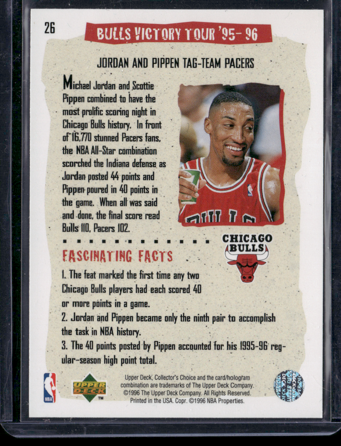 1996 Upper Deck MICHAEL JORDAN #26 Bulls Victory Tour '95-96
