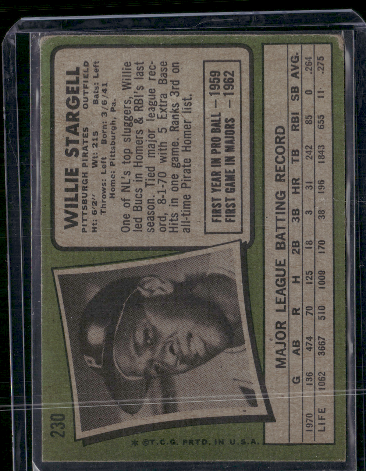 1971 Topps WILLIE STARGELL #230 Crease (Good)