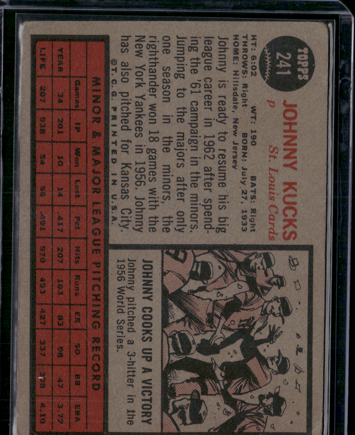 1962 Topps JOHNNY KUCKS #241
