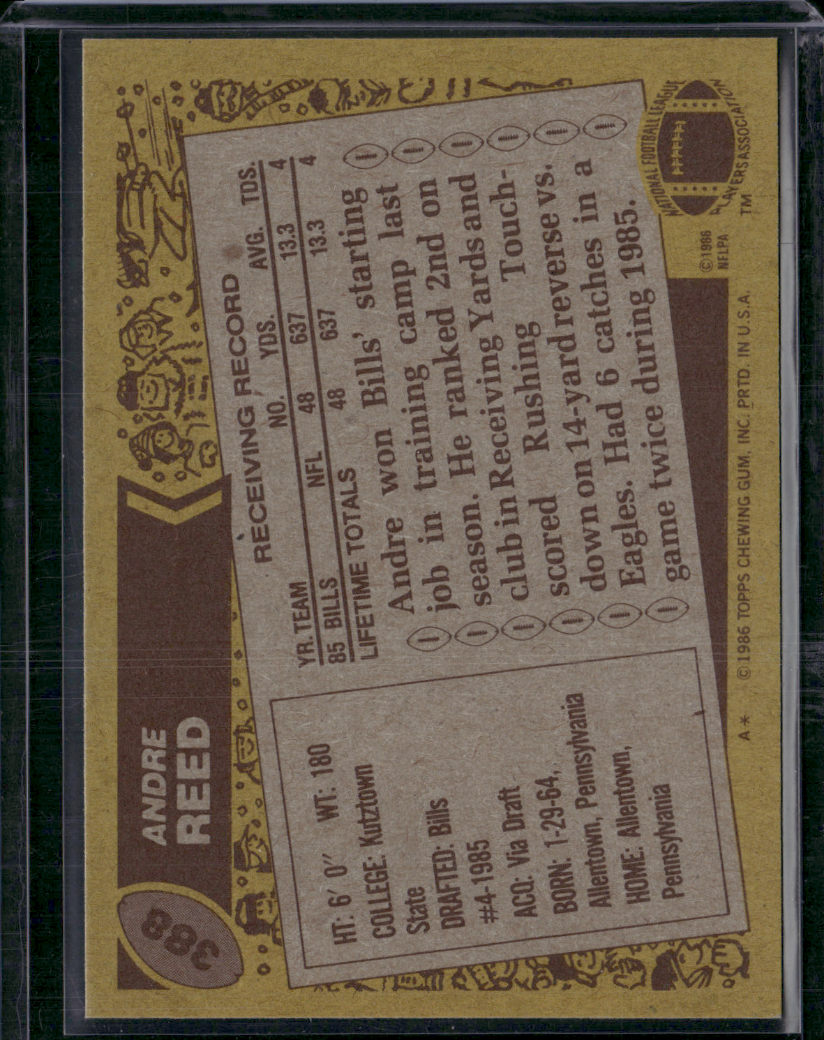 1986 Topps ANDRE REED #388 Rookie Card RC