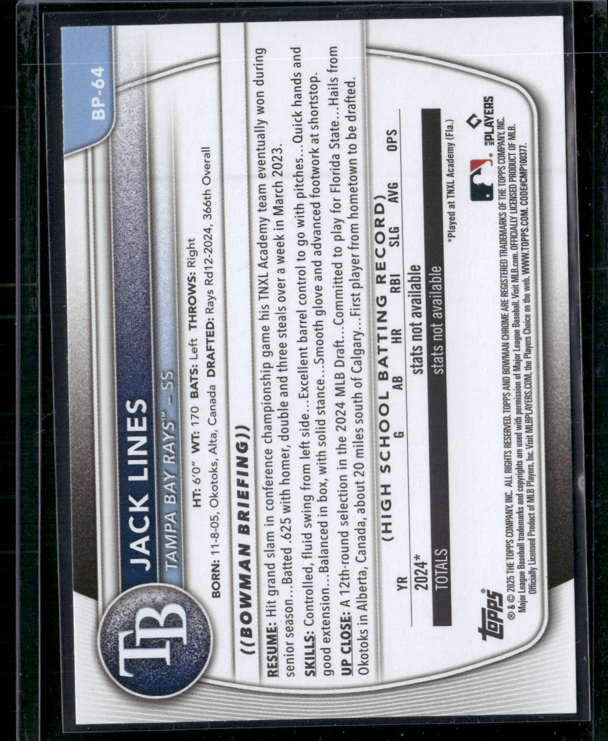 2025 Bowman JACK LINES #BP-64 1st Bowman