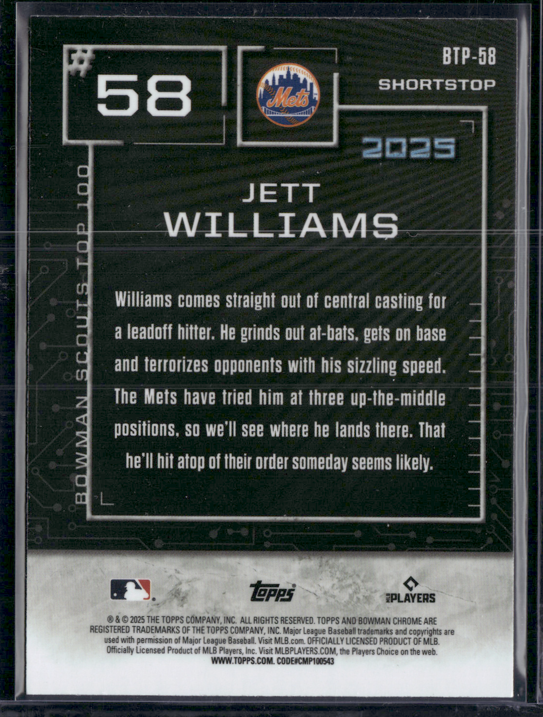 2025 Bowman JETT WILLIAMS #BTP-58 Top 100 Chrome