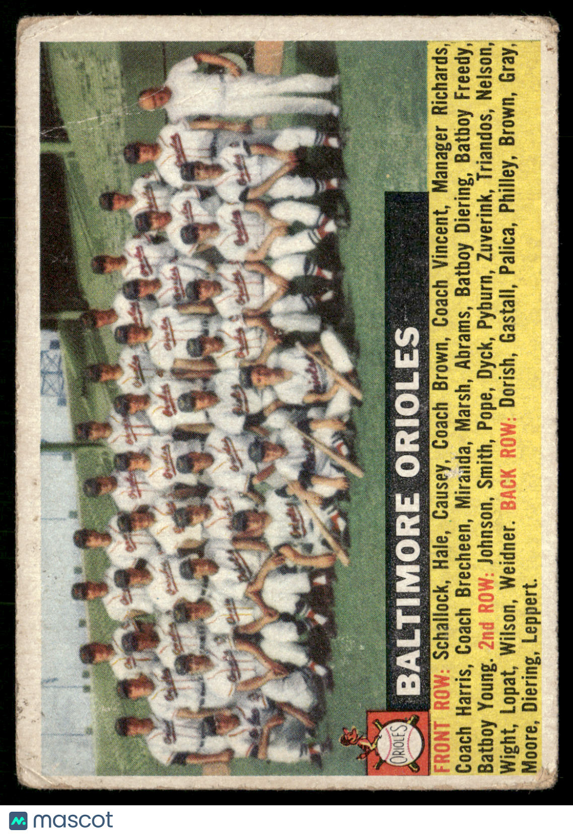 1956 Topps BALTIMORE ORIOLES #100 Wrinkling (Good)