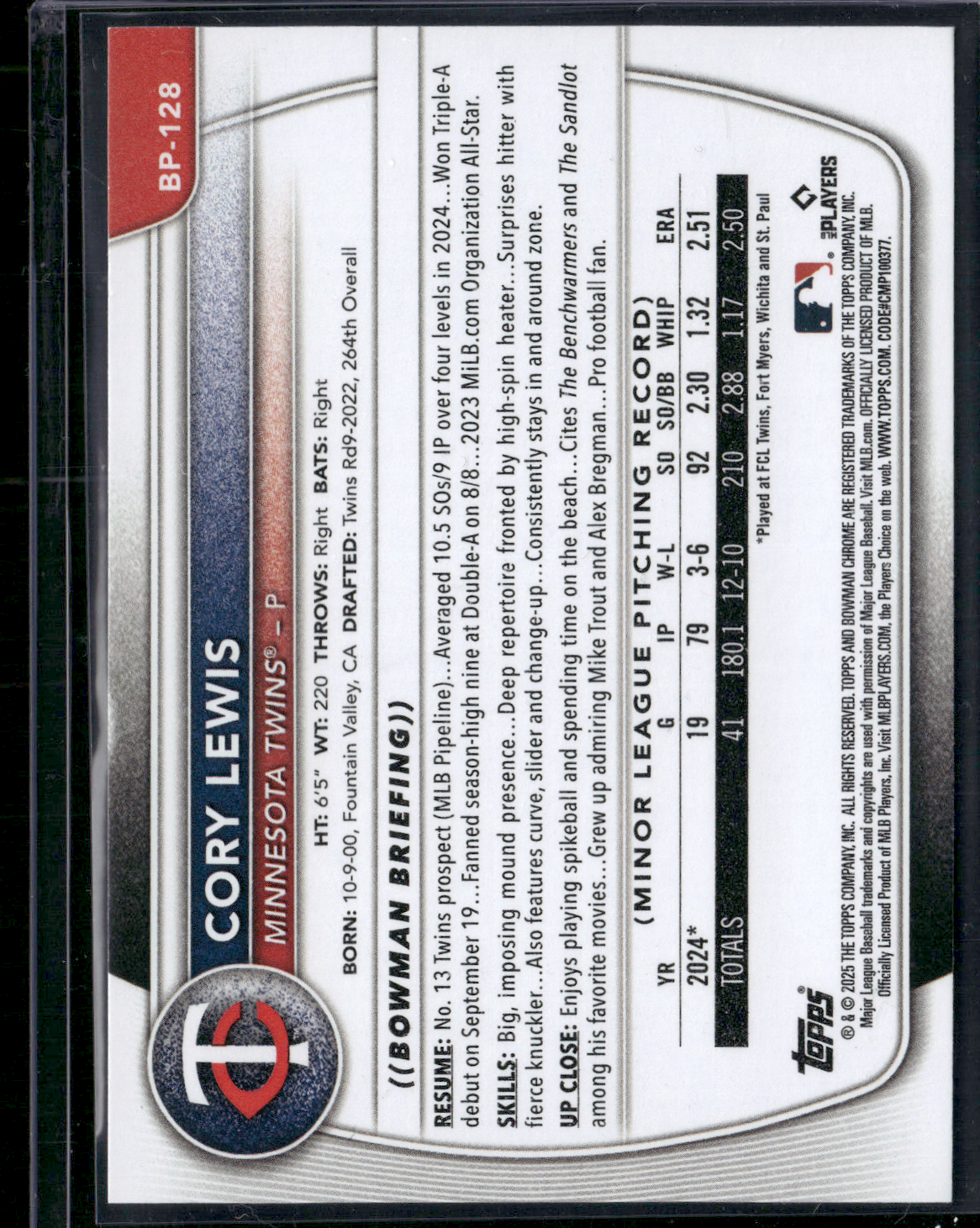 2025 Bowman CORY LEWIS #BP-128 1st Bowman