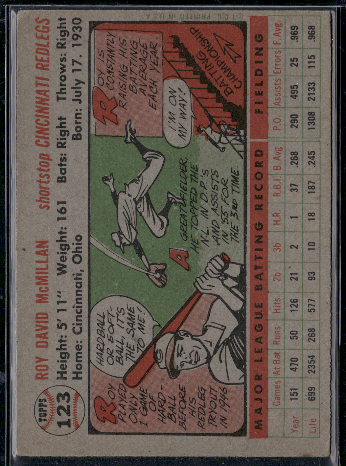 1956 Topps ROY MCMILLAN #123 Slight Warpage