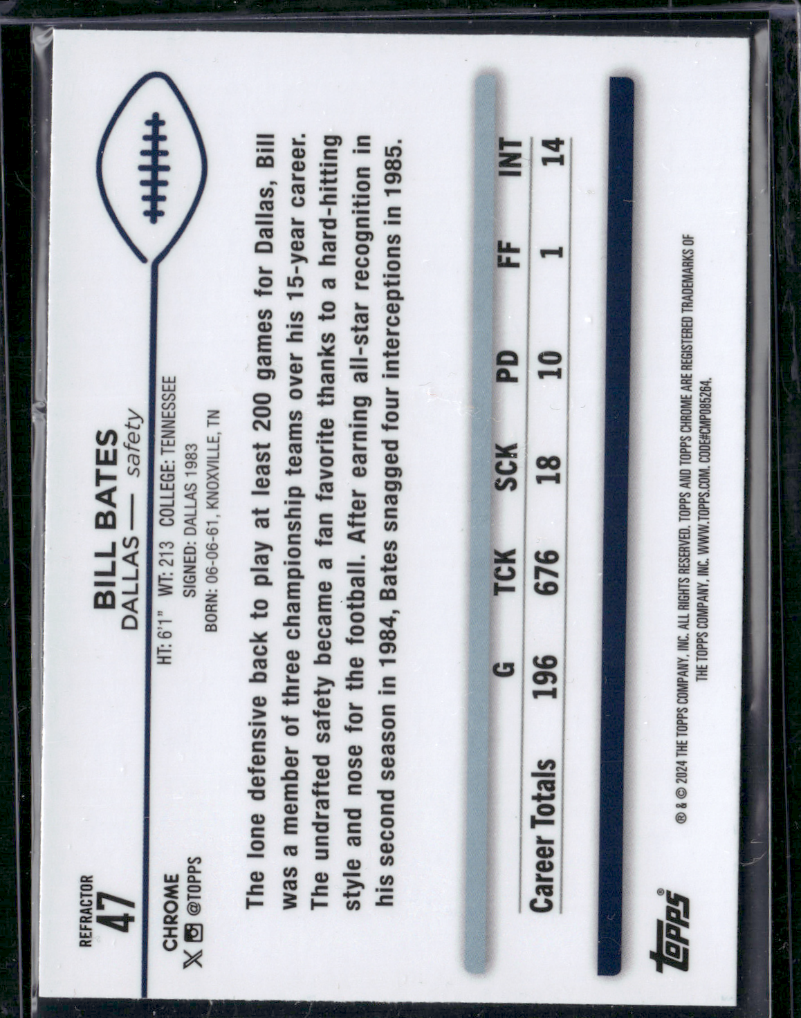 2024 Chrome BILL BATES #47 Rainbow Refractor (NM)