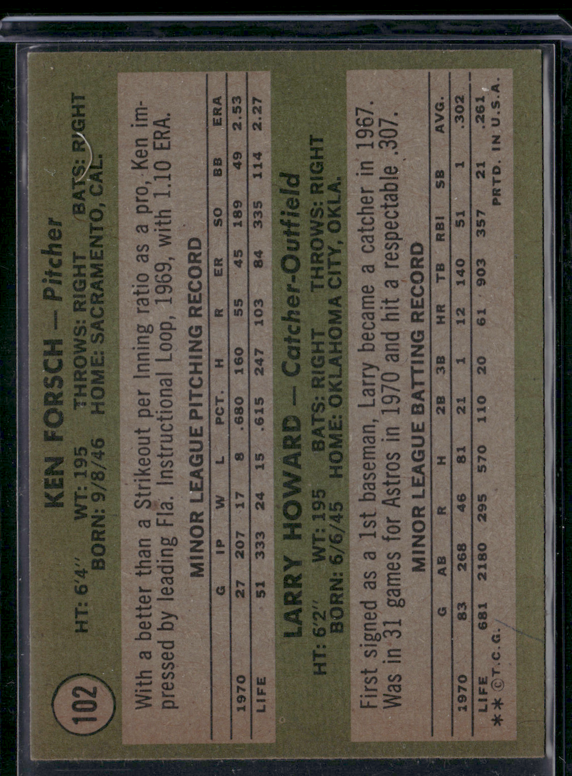 1971 Topps KEN FORSCH/LARRY HOWARD #102 1971 Astros Rookie Stars (VG)