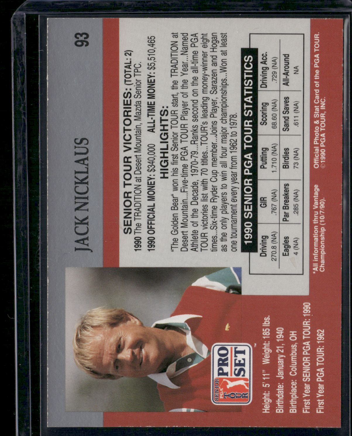 1990 JACK NICKLAUS #93 Slight Edge Chip (EX)