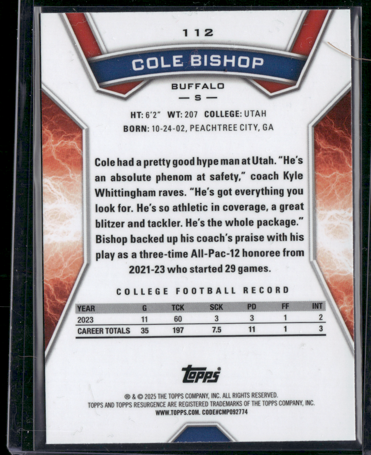 2024 Topps Resurgence COLE BISHOP #112 Rookie Card RC