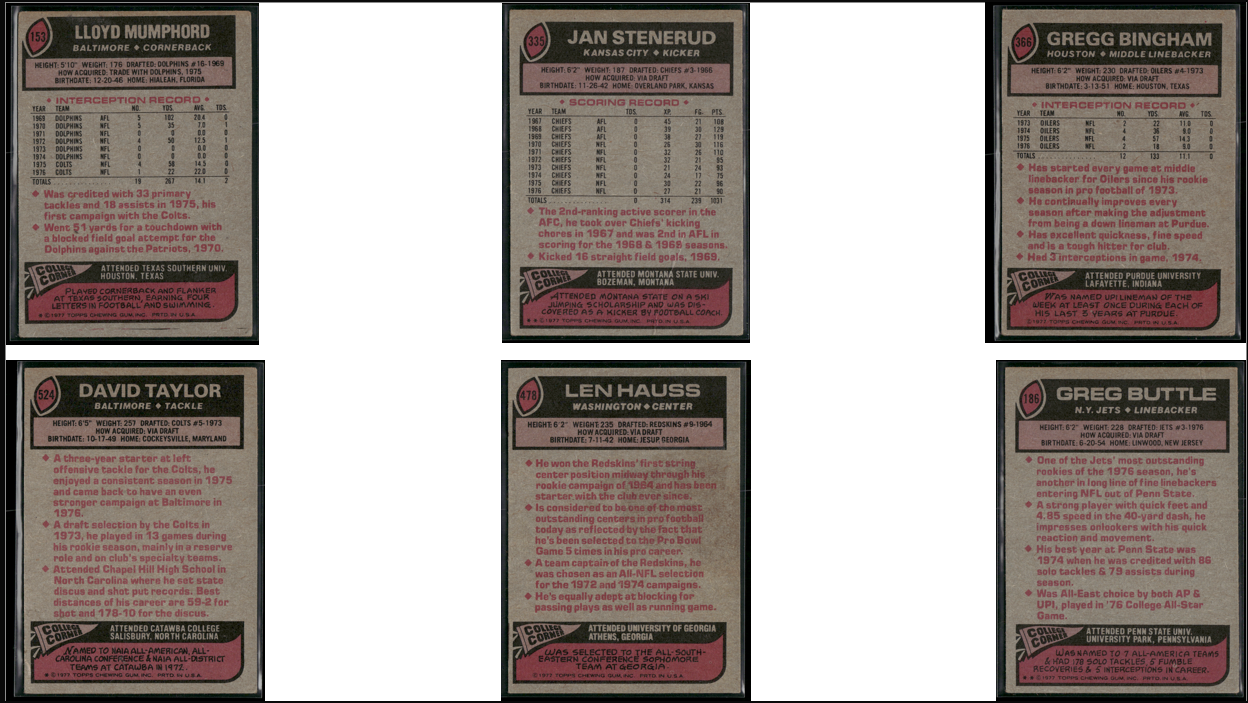 1977 Topps 6 ~ CARDLOT Lloyd Mumphord/Greg Buttle (VG)