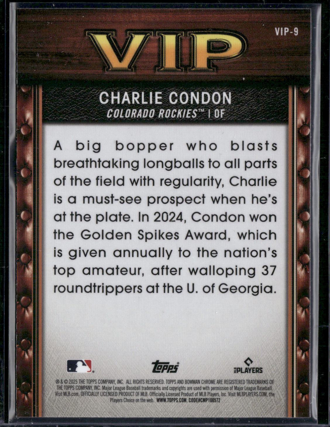 2025 Bowman CHARLIE CONDON #VIP-9 Very Important Prospect Chrome