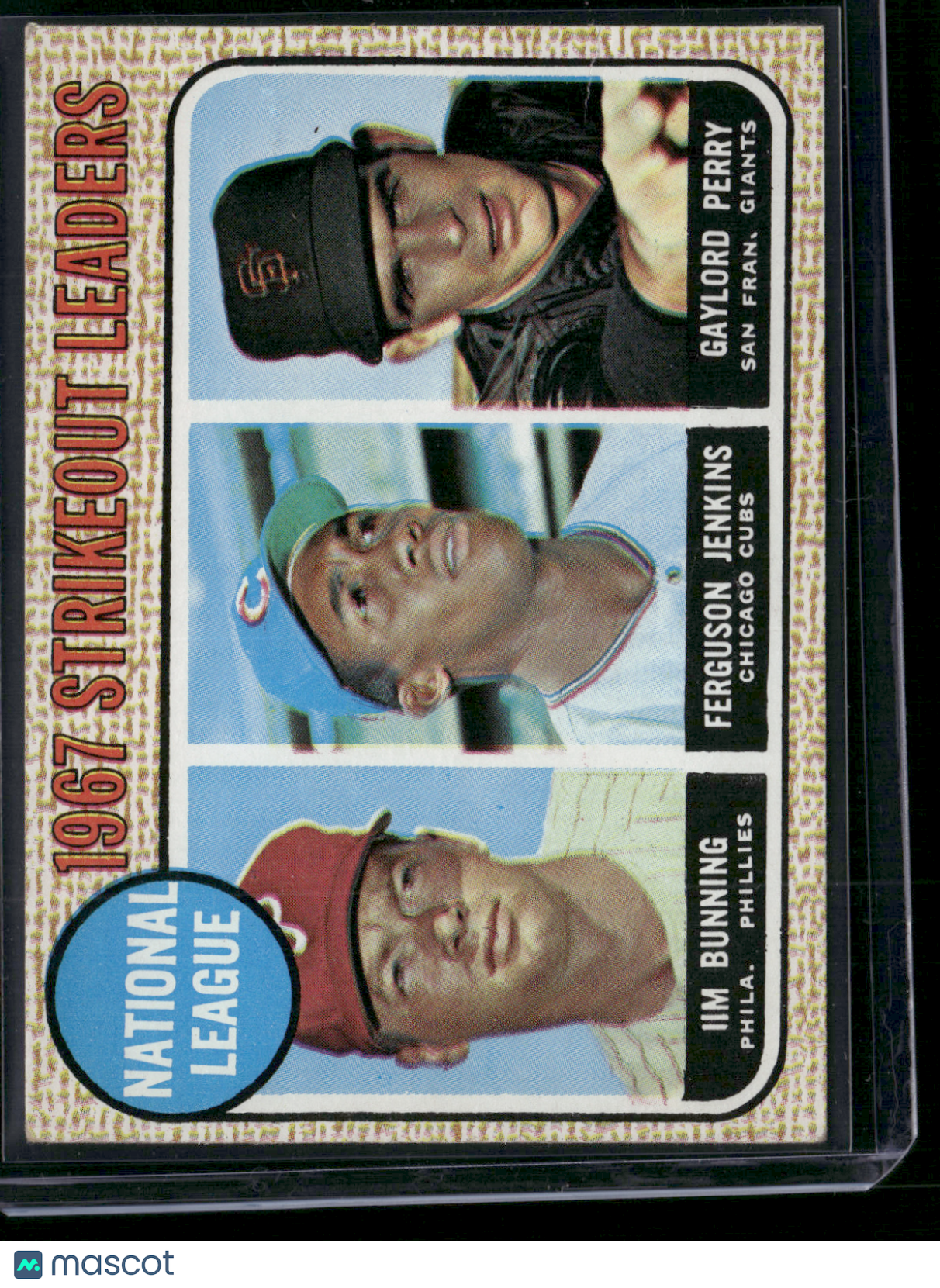 1968 Topps JIM BUNNING/JENKINS/PERRY #11 1967 NL Strikeout Leaders (VG-VG/EX)
