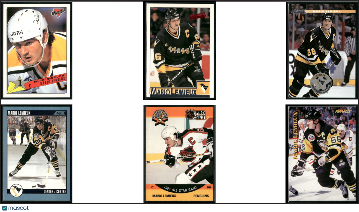 1990 MARIO LEMIEUX 6 CARDLOT Mario Lemieux 90 Pro Set 92 Score (EX-EX/MT)