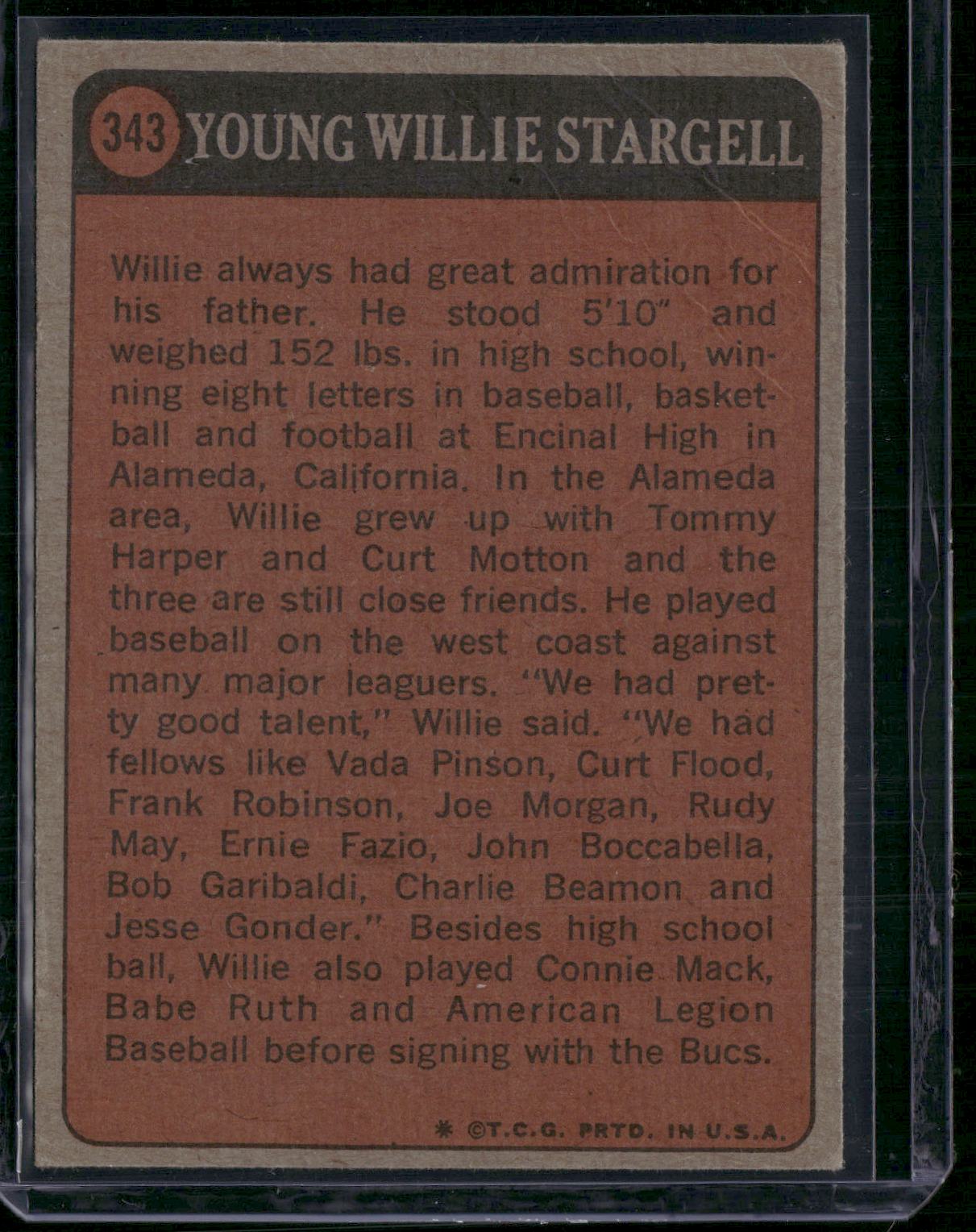1972 Topps WILLIE STARGELL #343 Boyhood photos of Stars
