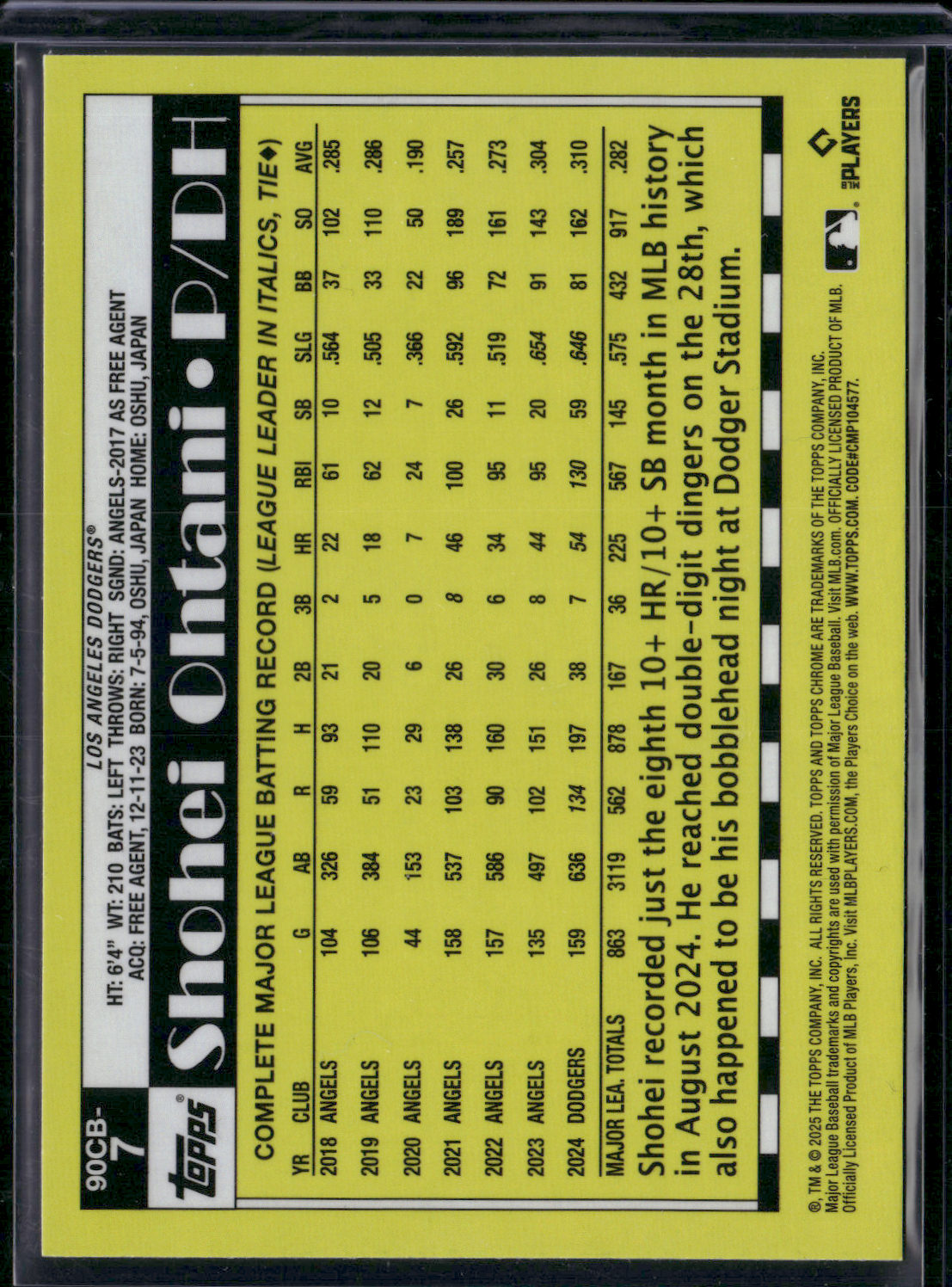 2025 Topps Chrome SHOHEI OHTANI #90CB-7 90 Design Rainbow Refractor