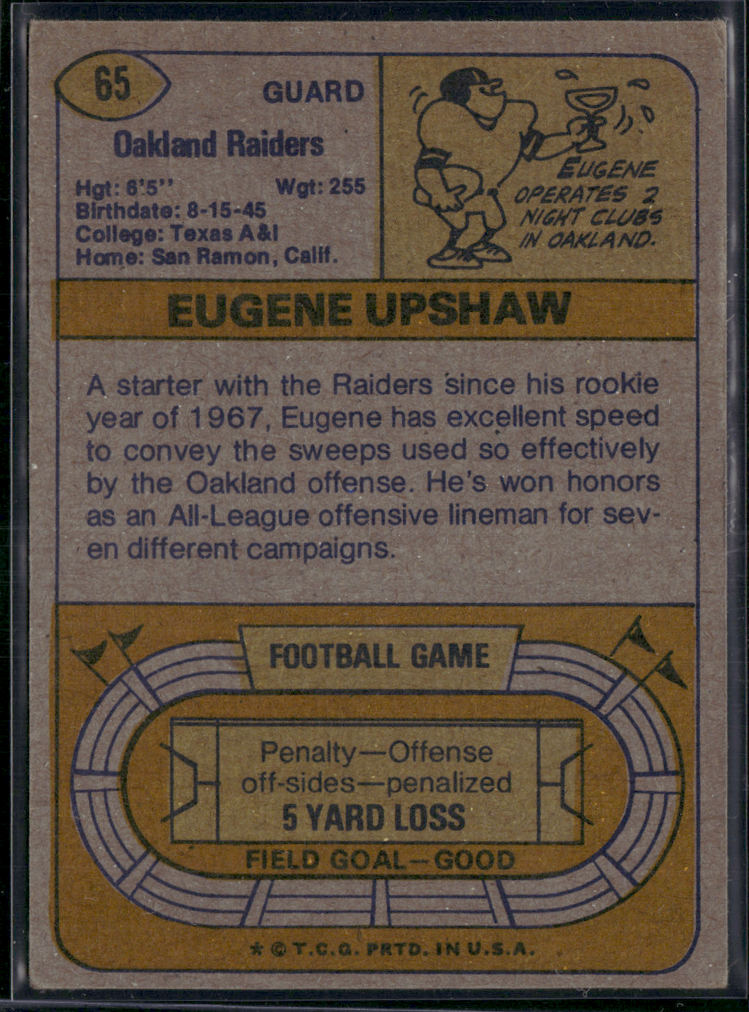 1974 Topps GENE UPSHAW #65 Light Wrinkle (VG/EX)