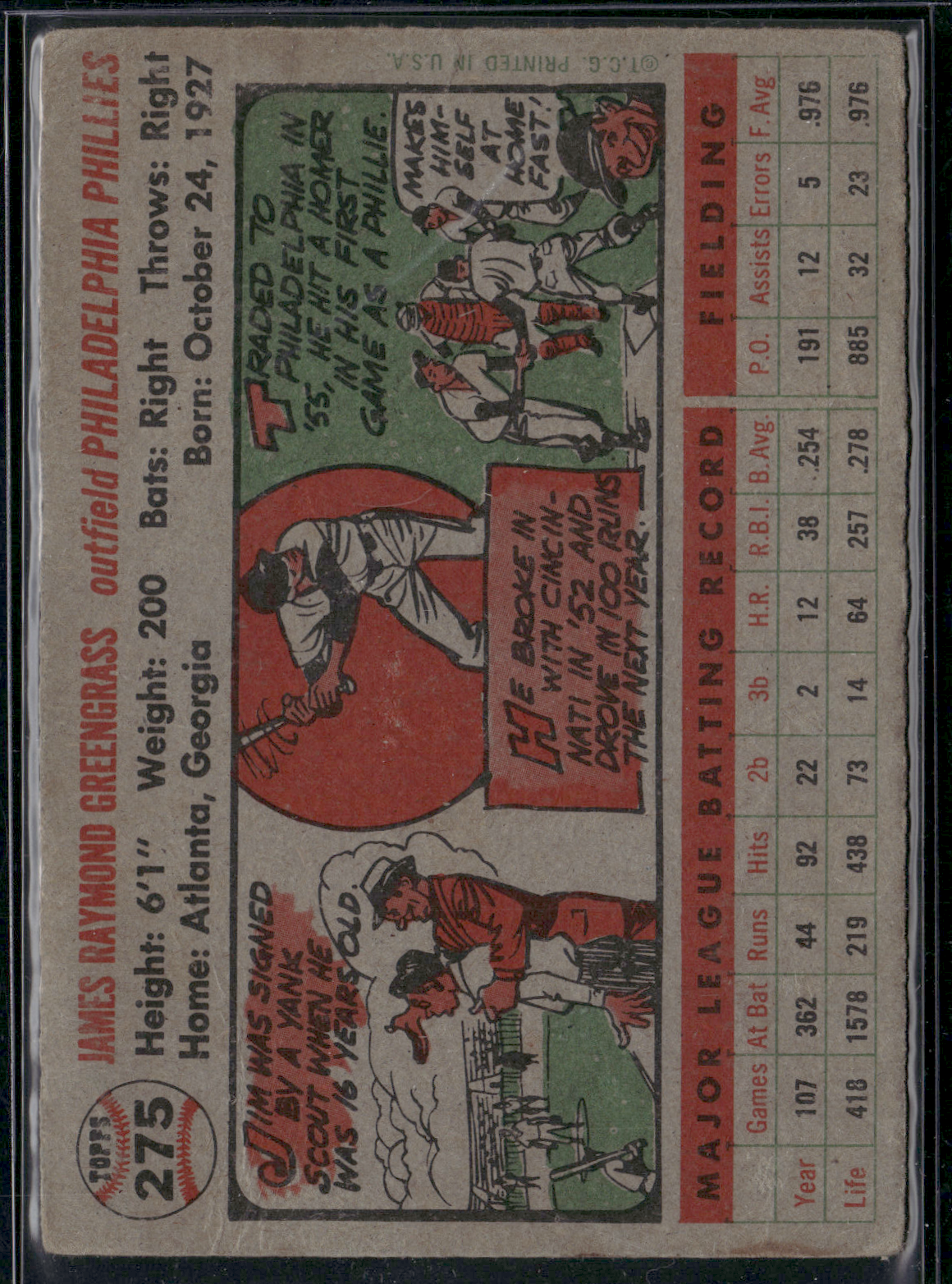 1956 Topps JIM GREENGRASS #275