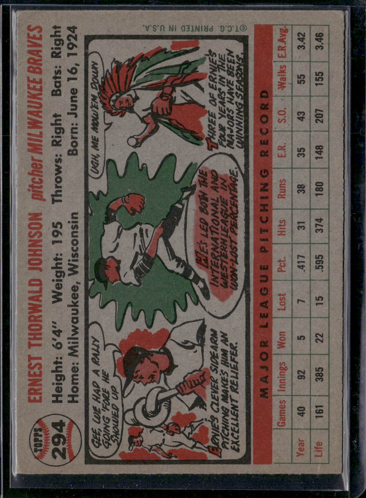 1956 Topps ERNIE JOHNSON #294