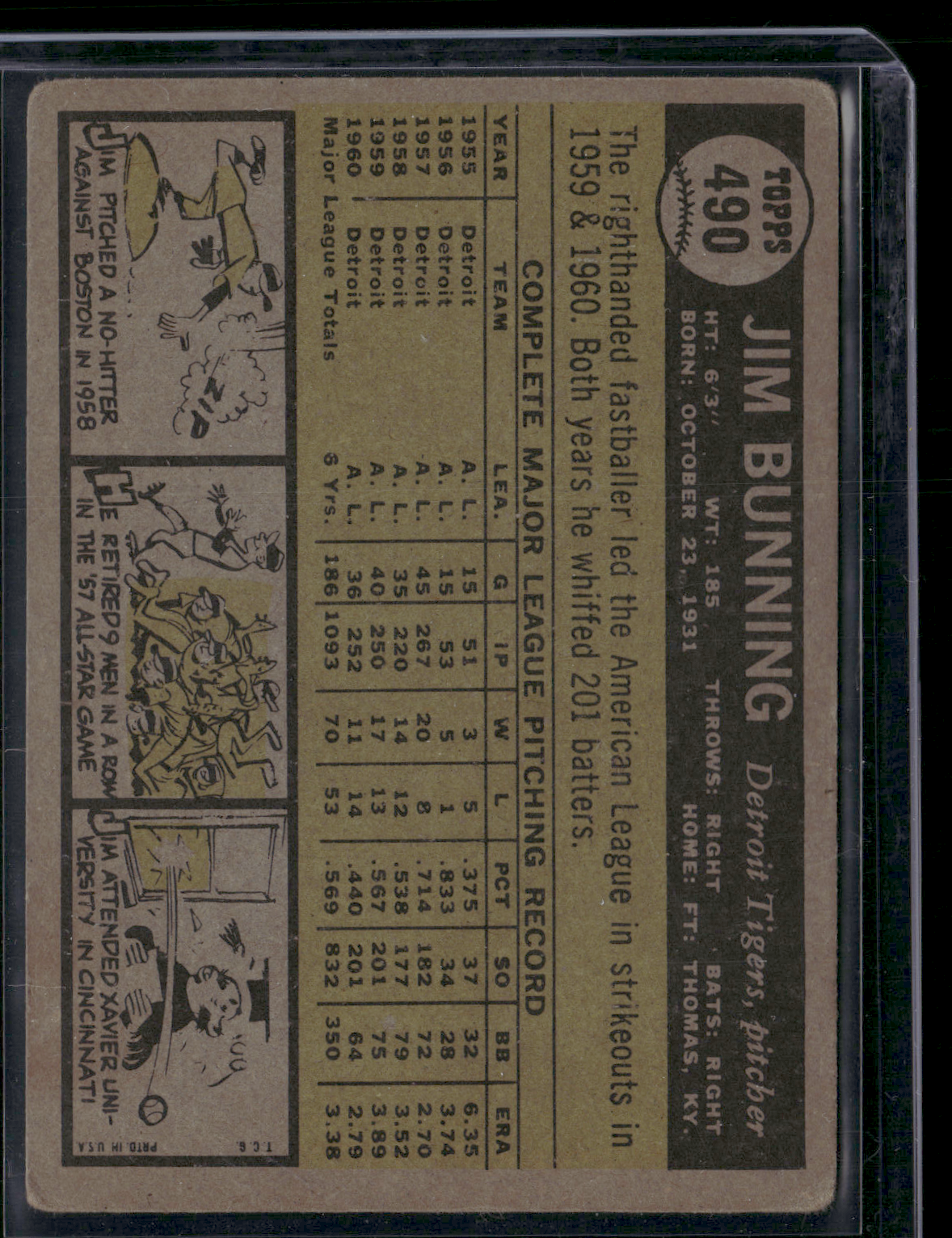 1961 Topps JIM BUNNING #490 Scratches Light Wrinkle (VG)