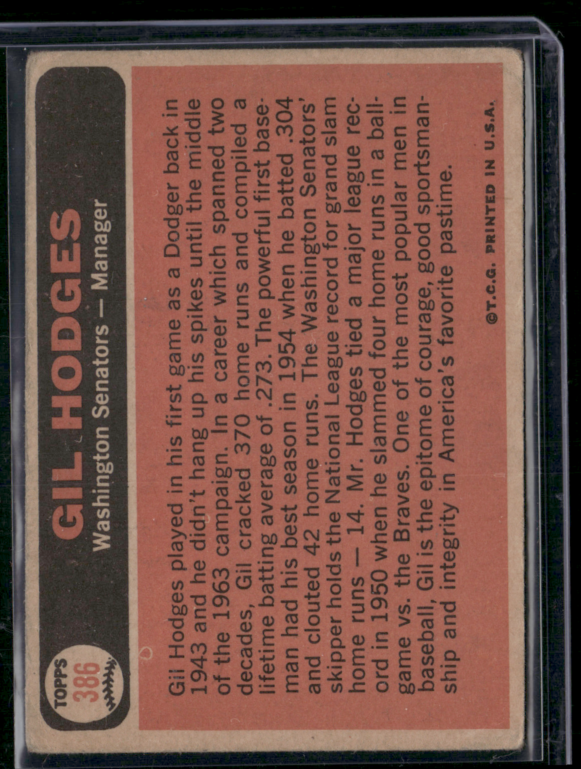 1966 Topps GIL HODGES #386 Surface Dimple (VG)