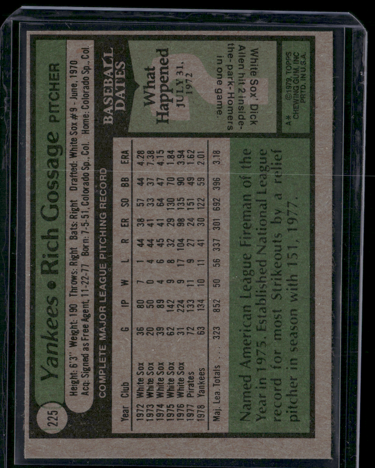 1979 Topps RICH GOSSAGE #225 (EX-EX/MT)